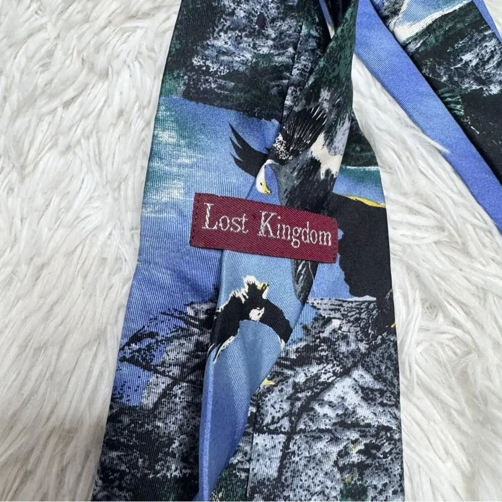 LOST KINGDOM / vintage blue black bald eagle nature themed tie